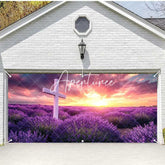 Aperturee - Aperturee Sunrise Purple Floral Cross Easter Garage Door Banner